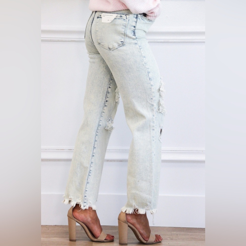 Risen Acid Light Wash Distressed High Rise Straight Ankle Jean Size 15 RDP5246 - Picture 2 of 5